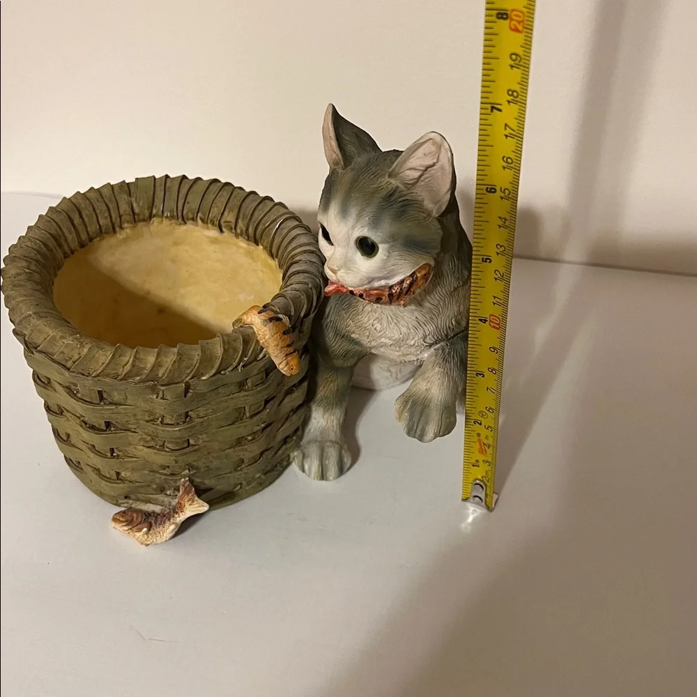 Charming Cat and Basket Figurine - Brown and Tan. Can be used as a Planter.